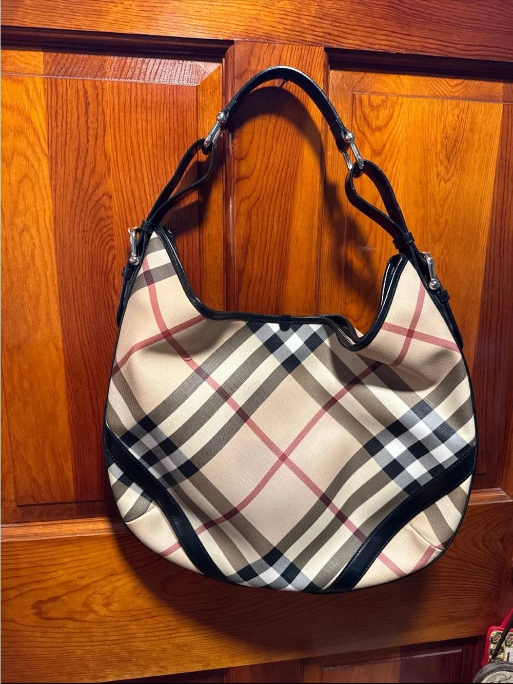 Burberry Beige nova check Larkin Hobo with Black Trim